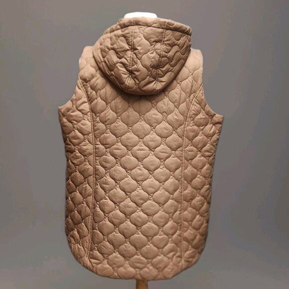 Susan Graver Weekend Water Repellant Nylon Quilted Vest w/Hood Camel 2X P - Picture 6 of 16